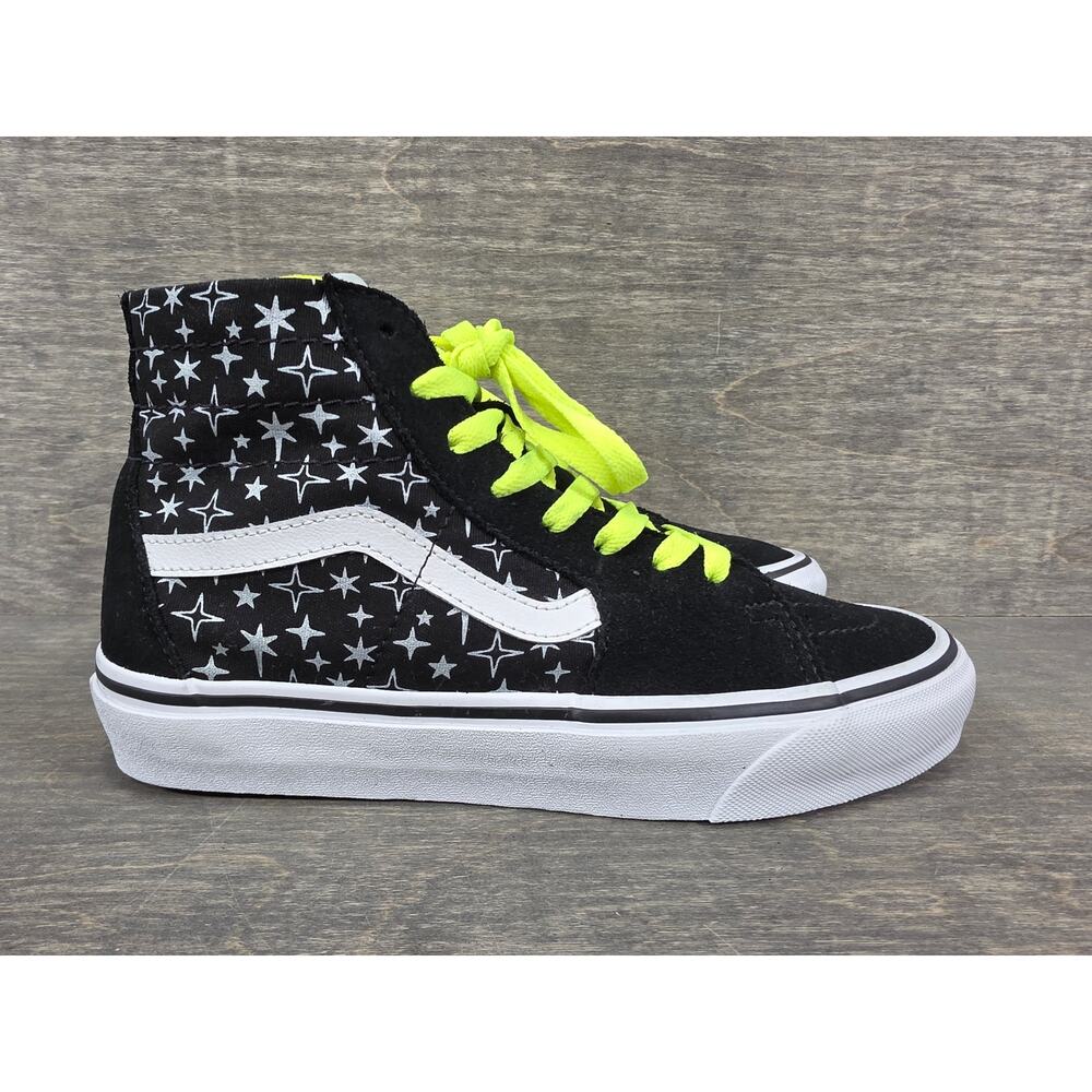 Vans Off The Wall SK8 Hi Black Star Skate Shoes with Neon Laces Size 6.5 Mens